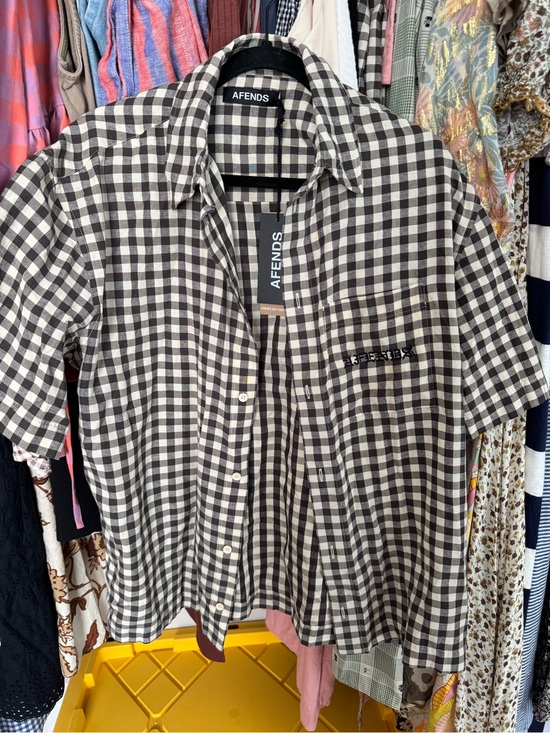 Afends Tops - Afends Sand and White Gingham Short Sleeve Shirt